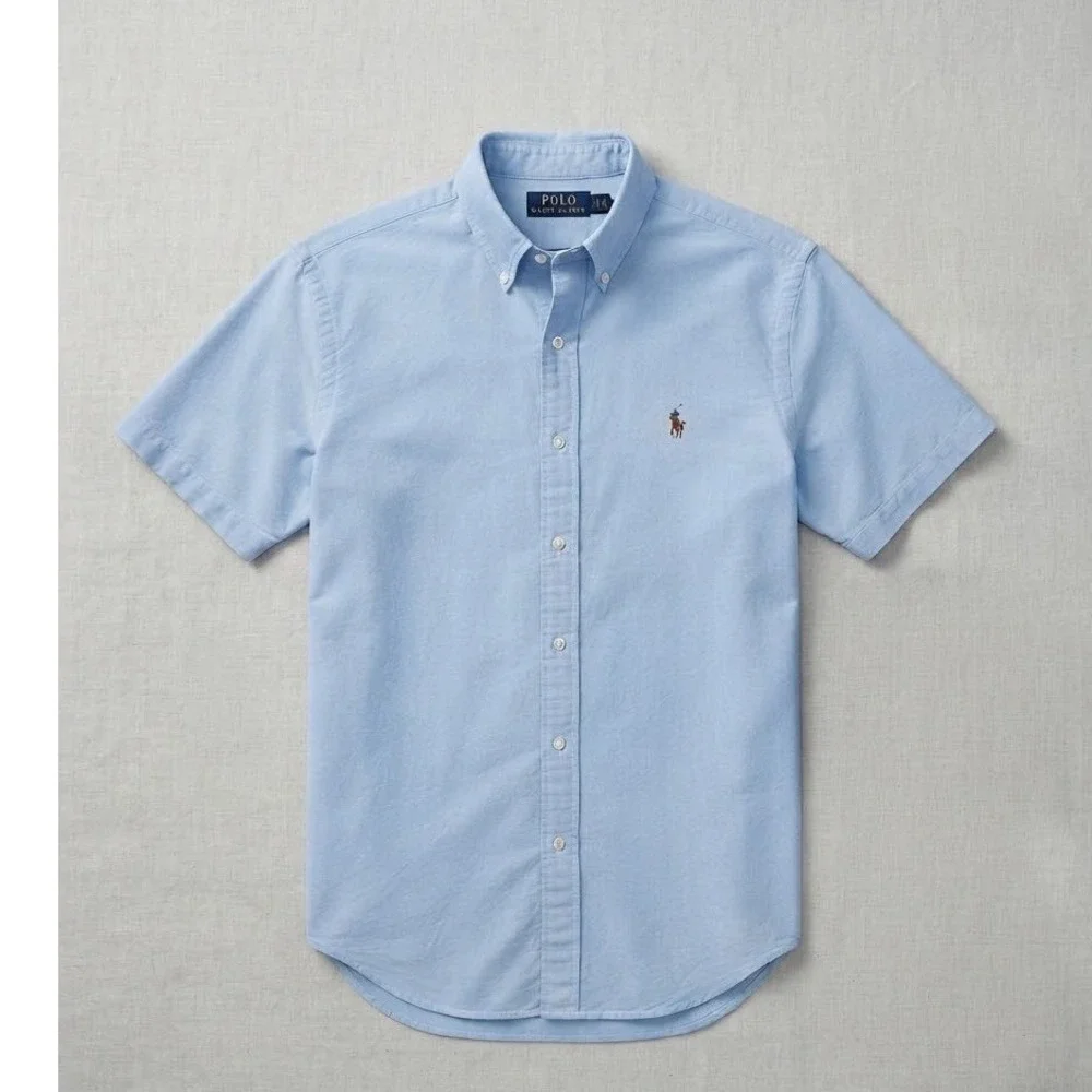 Polo Ralph Lauren Slim Fit Short Sleeve Chambray Oxford Shirt Blue Cotton XL